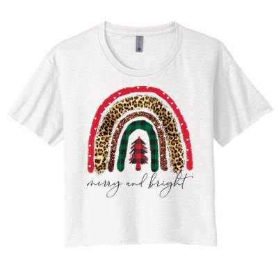 Merry And Bright Christmas Rainbow Festive Women's Crop Top Tee