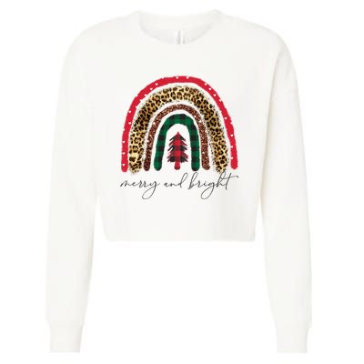 Merry And Bright Christmas Rainbow Festive Cropped Pullover Crew