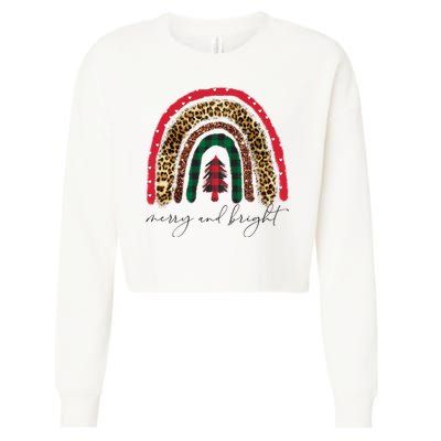 Merry And Bright Christmas Rainbow Festive Cropped Pullover Crew