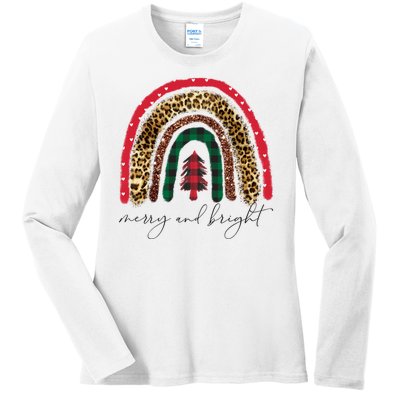 Merry And Bright Christmas Rainbow Festive Ladies Long Sleeve Shirt