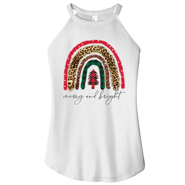 Merry And Bright Christmas Rainbow Festive Women's Perfect Tri Rocker Tank