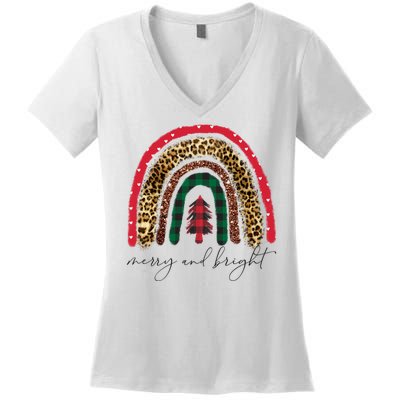 Merry And Bright Christmas Rainbow Festive Women's V-Neck T-Shirt