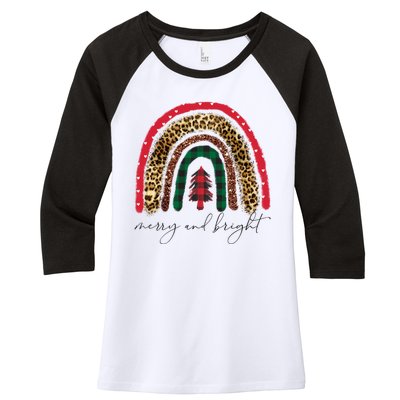 Merry And Bright Christmas Rainbow Festive Women's Tri-Blend 3/4-Sleeve Raglan Shirt