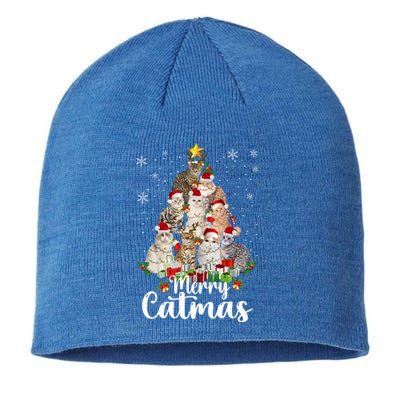 Merry And Bright With Cats Cat Tree Merry Catmas Christmas Gift Sustainable Beanie