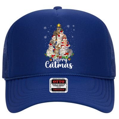 Merry And Bright With Cats Cat Tree Merry Catmas Christmas Gift High Crown Mesh Back Trucker Hat