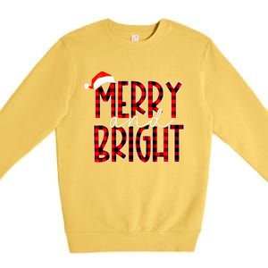 Merry and Bright Buffalo Plaid Red Santa Hat Christmas Xmas  Premium Crewneck Sweatshirt