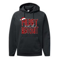 Merry and Bright Buffalo Plaid Red Santa Hat Christmas Xmas  Performance Fleece Hoodie