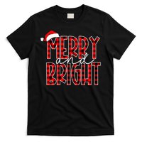 Merry and Bright Buffalo Plaid Red Santa Hat Christmas Xmas  T-Shirt