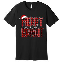 Merry and Bright Buffalo Plaid Red Santa Hat Christmas Xmas  Premium T-Shirt