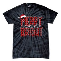 Merry and Bright Buffalo Plaid Red Santa Hat Christmas Xmas  Tie-Dye T-Shirt