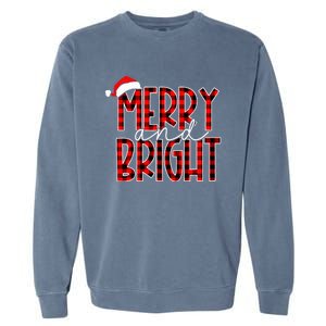 Merry and Bright Buffalo Plaid Red Santa Hat Christmas Xmas  Garment-Dyed Sweatshirt