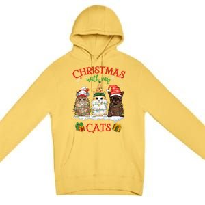 Merry And Bright With Cats Christmas With My Cats Meaningful Gift Premium Pullover Hoodie