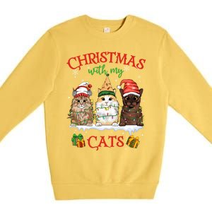 Merry And Bright With Cats Christmas With My Cats Meaningful Gift Premium Crewneck Sweatshirt