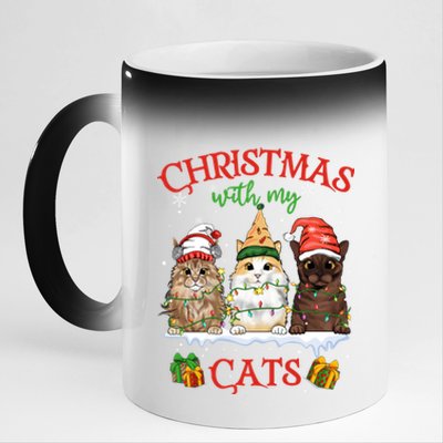 Merry And Bright With Cats Christmas With My Cats Meaningful Gift 11oz Black Color Changing Mug