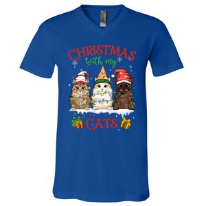 Merry And Bright With Cats Christmas With My Cats Meaningful Gift V-Neck T-Shirt