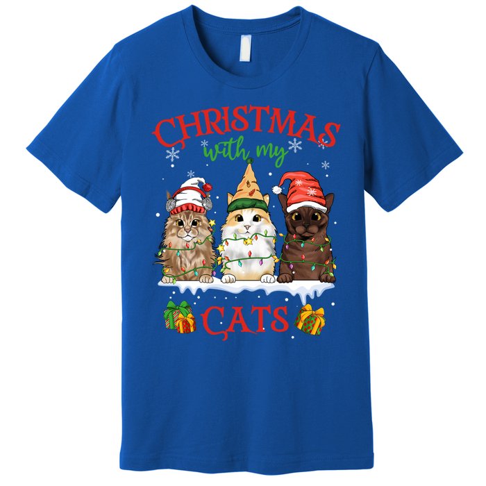 Merry And Bright With Cats Christmas With My Cats Meaningful Gift Premium T-Shirt