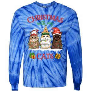 Merry And Bright With Cats Christmas With My Cats Meaningful Gift Tie-Dye Long Sleeve Shirt