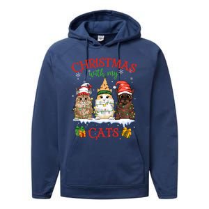 Merry And Bright With Cats Christmas With My Cats Meaningful Gift Performance Fleece Hoodie