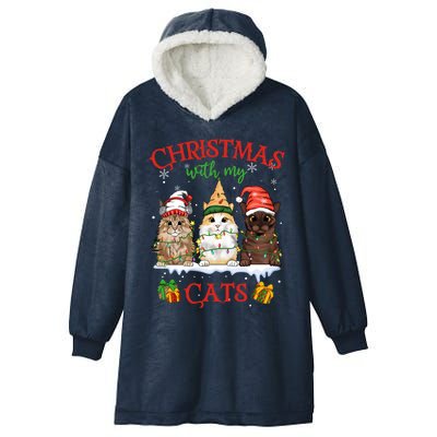 Merry And Bright With Cats Christmas With My Cats Meaningful Gift Hooded Wearable Blanket