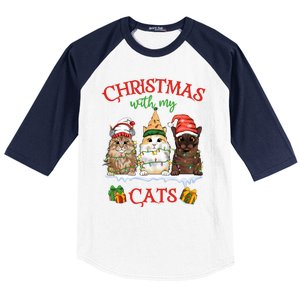 Merry And Bright With Cats Christmas With My Cats Meaningful Gift Baseball Sleeve Shirt