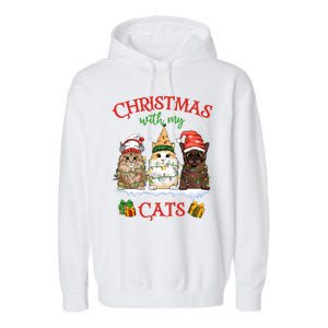 Merry And Bright With Cats Christmas With My Cats Meaningful Gift Garment-Dyed Fleece Hoodie