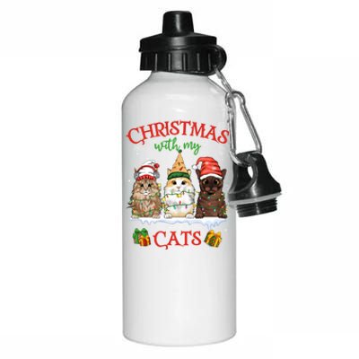 Merry And Bright With Cats Christmas With My Cats Meaningful Gift Aluminum Water Bottle