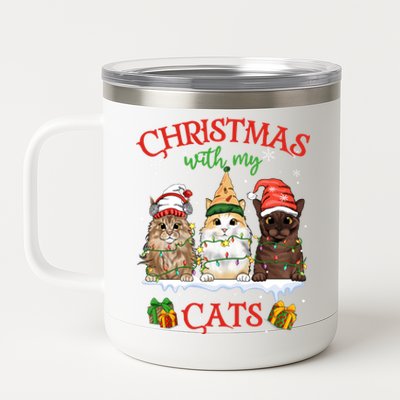 Merry And Bright With Cats Christmas With My Cats Meaningful Gift 12 oz Stainless Steel Tumbler Cup