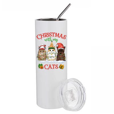 Merry And Bright With Cats Christmas With My Cats Meaningful Gift Stainless Steel Tumbler