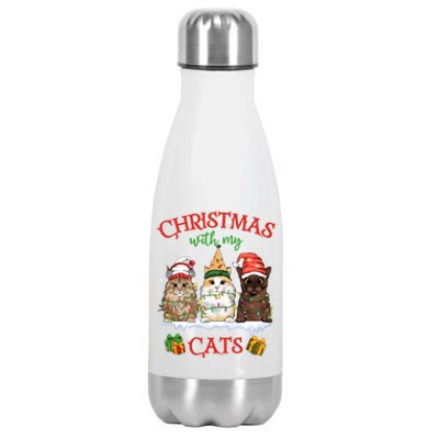 Merry And Bright With Cats Christmas With My Cats Meaningful Gift Stainless Steel Insulated Water Bottle