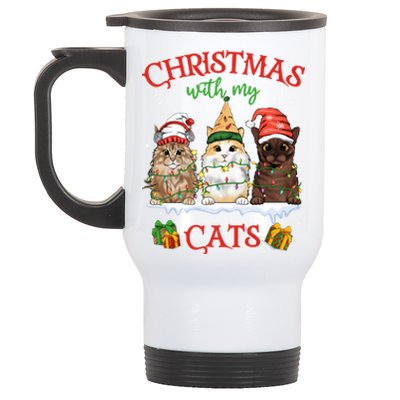 Merry And Bright With Cats Christmas With My Cats Meaningful Gift Stainless Steel Travel Mug