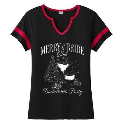 Merry And Bride Club Bachelorette Party Cocktail Christmas Ladies Halftime Notch Neck Tee