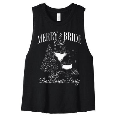 Merry And Bride Club Bachelorette Party Cocktail Christmas Women's Racerback Cropped Tank