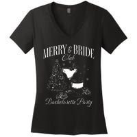 Merry And Bride Club Bachelorette Party Cocktail Christmas Women's V-Neck T-Shirt