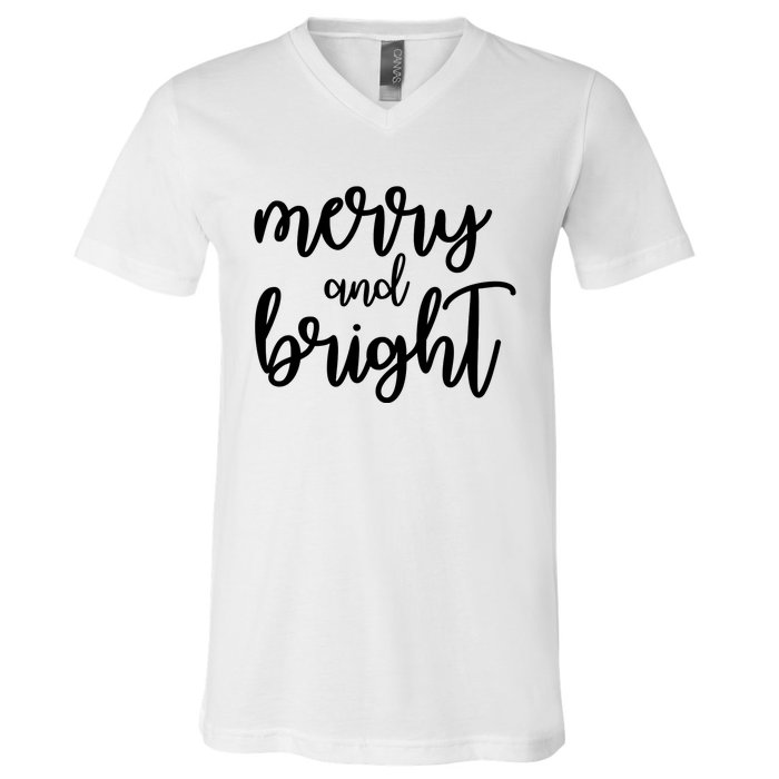 Merry And Bright Festive Christmas Holiday V-Neck T-Shirt