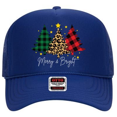 Merry And Bright Christmas Tree Festive High Crown Mesh Back Trucker Hat