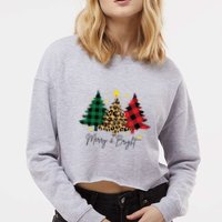 Merry And Bright Christmas Tree Festive Cropped Pullover Crew