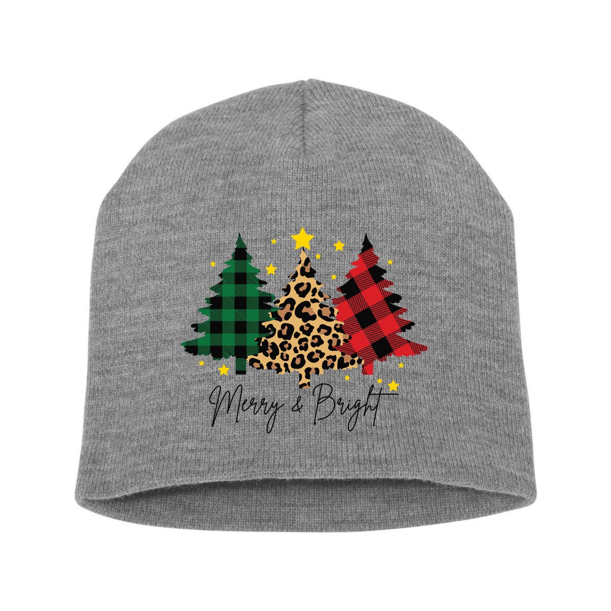 Merry And Bright Christmas Tree Festive Short Acrylic Beanie