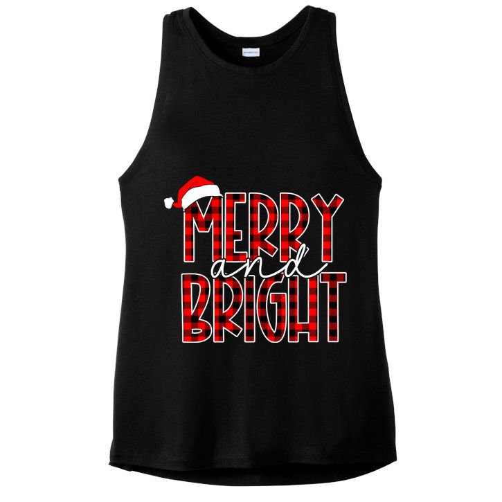 Merry And Bright Buffalo Plaid Red Santa Hat Christmas Xmas Ladies PosiCharge Tri-Blend Wicking Tank