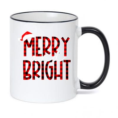 Merry And Bright Buffalo Plaid Red Santa Hat Christmas Xmas 11oz Black Color Changing Mug