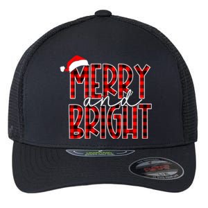 Merry And Bright Buffalo Plaid Red Santa Hat Christmas Xmas Flexfit Unipanel Trucker Cap