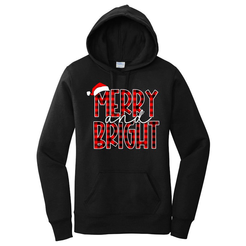 Merry And Bright Buffalo Plaid Red Santa Hat Christmas Xmas Women's Pullover Hoodie