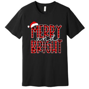 Merry And Bright Buffalo Plaid Red Santa Hat Christmas Xmas Premium T-Shirt