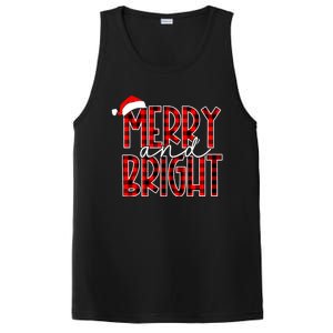 Merry And Bright Buffalo Plaid Red Santa Hat Christmas Xmas PosiCharge Competitor Tank