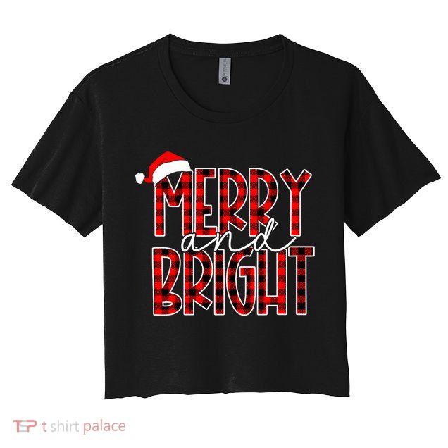 Merry And Bright Buffalo Plaid Red Santa Hat Christmas Xmas Crop Top