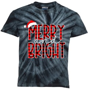 Merry And Bright Buffalo Plaid Red Santa Hat Christmas Xmas Kids Tie-Dye T-Shirt