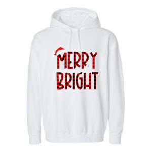 Merry And Bright Buffalo Plaid Red Santa Hat Christmas Xmas Garment-Dyed Fleece Hoodie