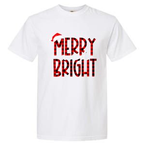 Merry And Bright Buffalo Plaid Red Santa Hat Christmas Xmas Garment-Dyed Heavyweight T-Shirt