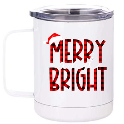 Merry And Bright Buffalo Plaid Red Santa Hat Christmas Xmas 12 oz Stainless Steel Tumbler Cup