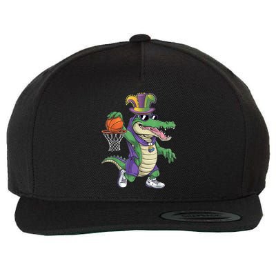 Mardigator Alligator Basketball Dunking Mardi Gras Boy Wool Snapback Cap