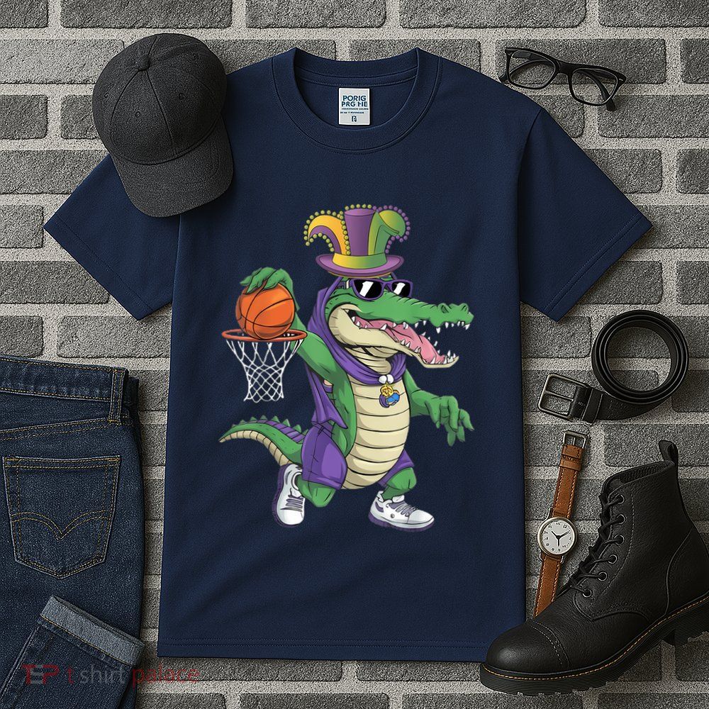 Mardigator Alligator Basketball Dunking Mardi Gras Boy Tall T-Shirt